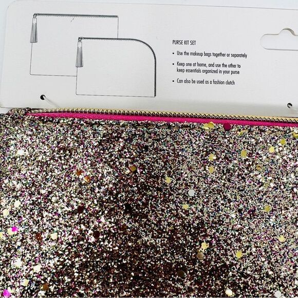 NWT  2pc Gold Glitter and Gold Lame Makeup Pouches - Picture 4 of 8